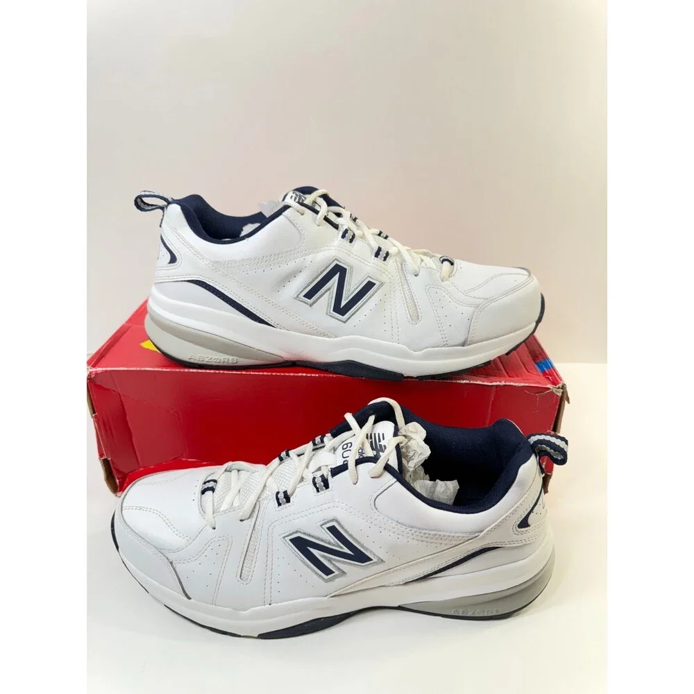 New Balance Men's 608 V5 Casual Comfort Cross Trainer, White/Navy, 13